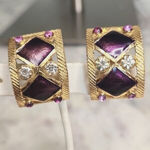 Gold and Purple Geometric Clip-On Earrings